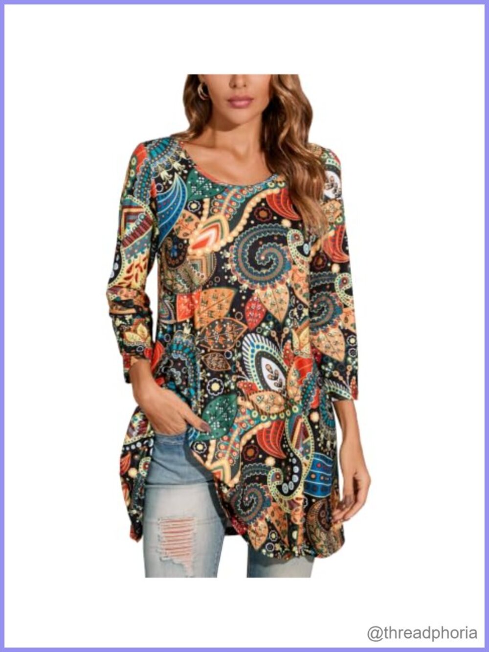 Women's 3/4 Sleeve Tunic Top Loose Flare Blouse with Leggings